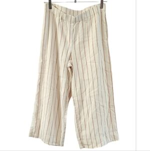 J. Jill Beige Striped Wide Leg Linen Pants
